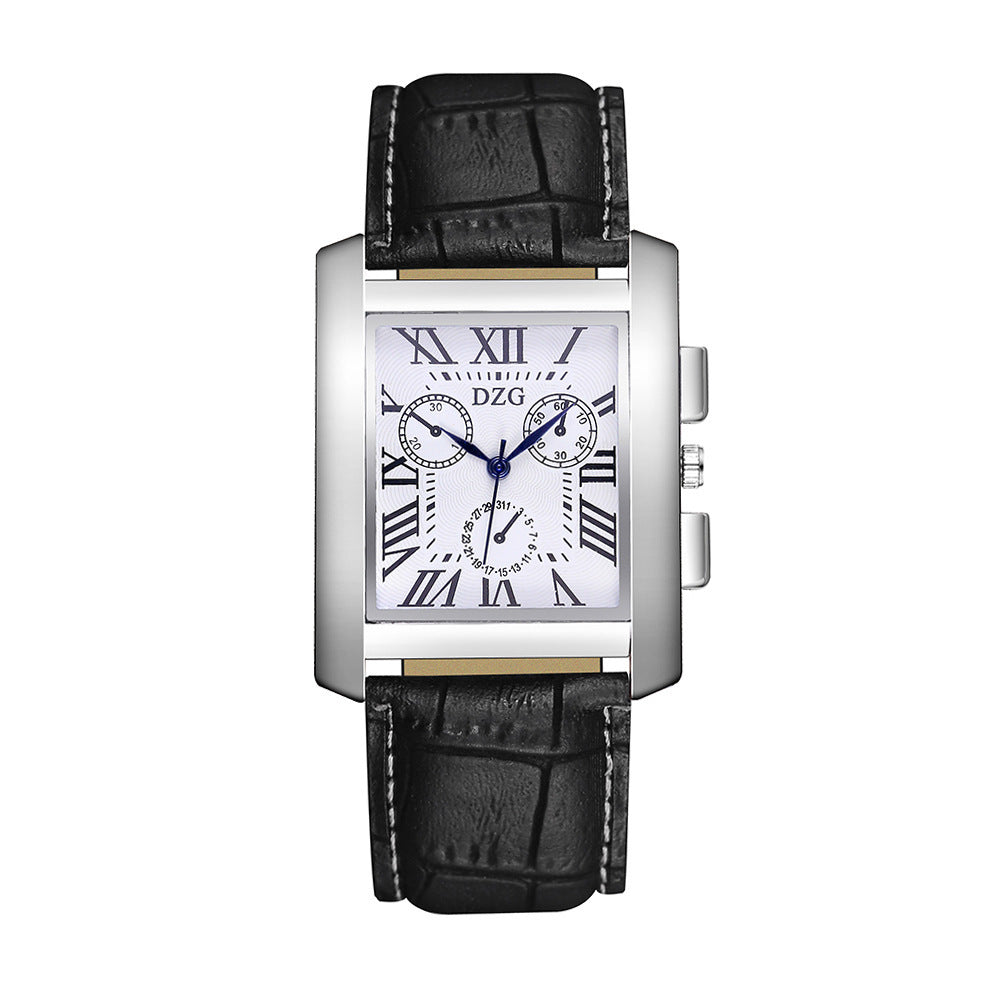 Men’s Roman Scale Three-Eyes Square Belt Watch – Classic and Stylish Timepiece