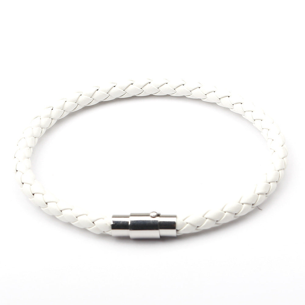 Magnetic Men’s 6-Cord Leather Braided Bracelet – Unisex Fashion with Silver Magnetic Clasp