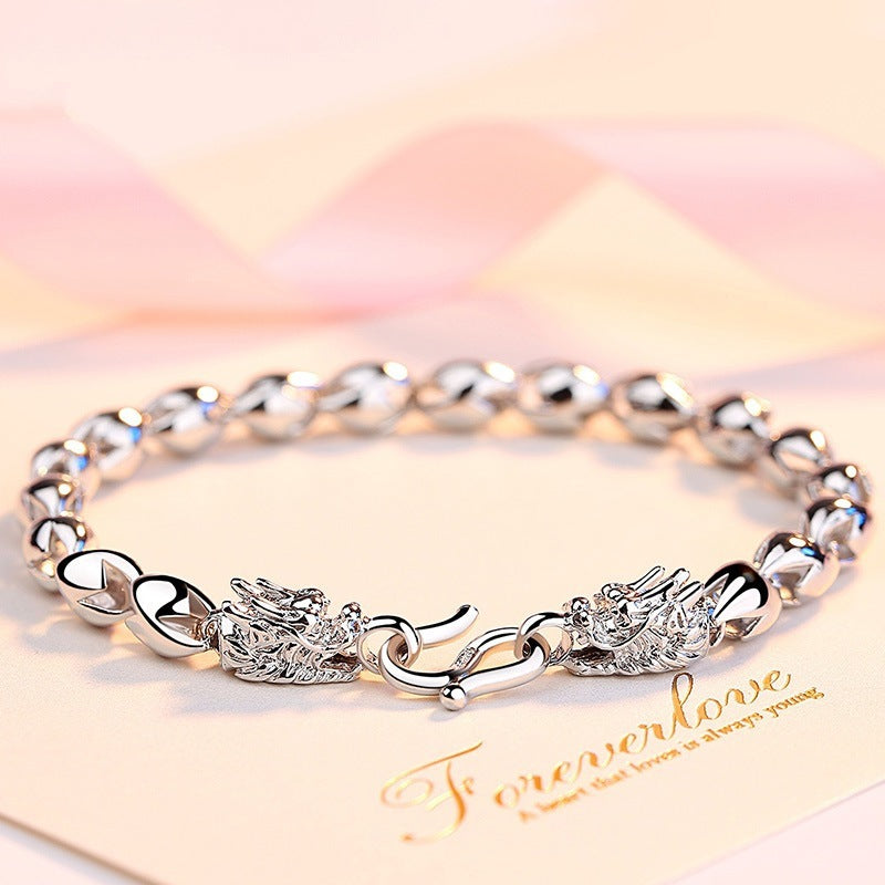 Men's Fashion Silver Dragon Head Bracelet – 20CM Electroplated Stainless Steel Viking Style Jewelry