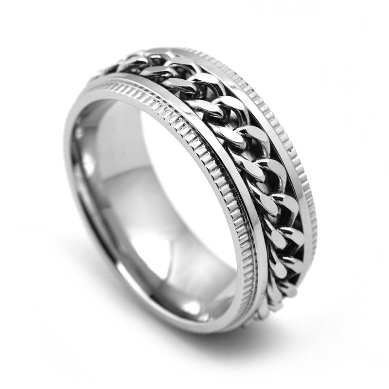 Men’s Stainless Steel Spinner Ring – Cool Fidget Band with Floral Design