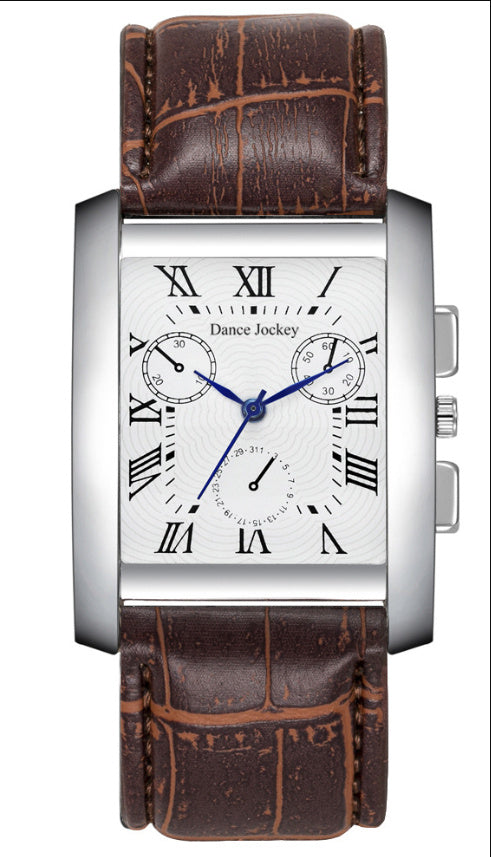 Men’s Roman Scale Three-Eyes Square Belt Watch – Classic and Stylish Timepiece