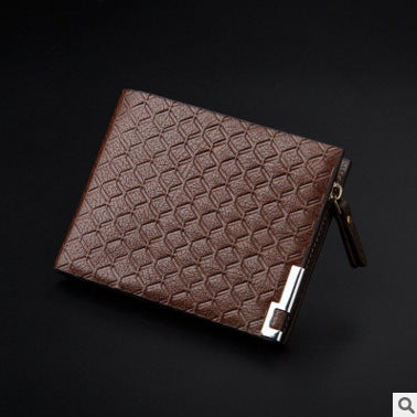 Men’s Short Business Wallet – Embossed PU Leather Plaid Design