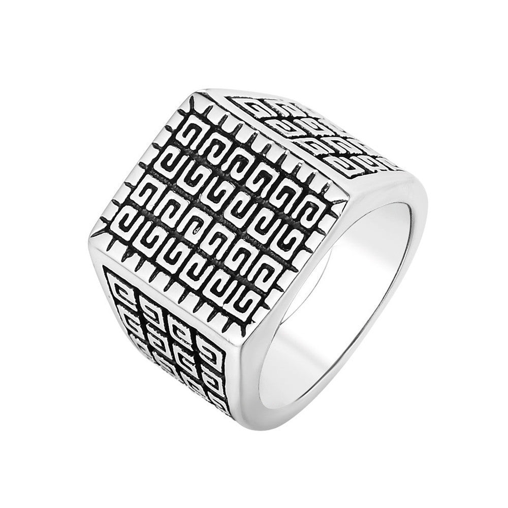 Square Simple Men’s Titanium Steel Ring – Retro Style Stainless Steel Band in Steel & Gold