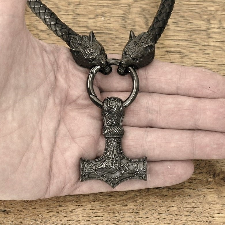Mens Fashion Leather Necklace with Hammer Shape Pendant