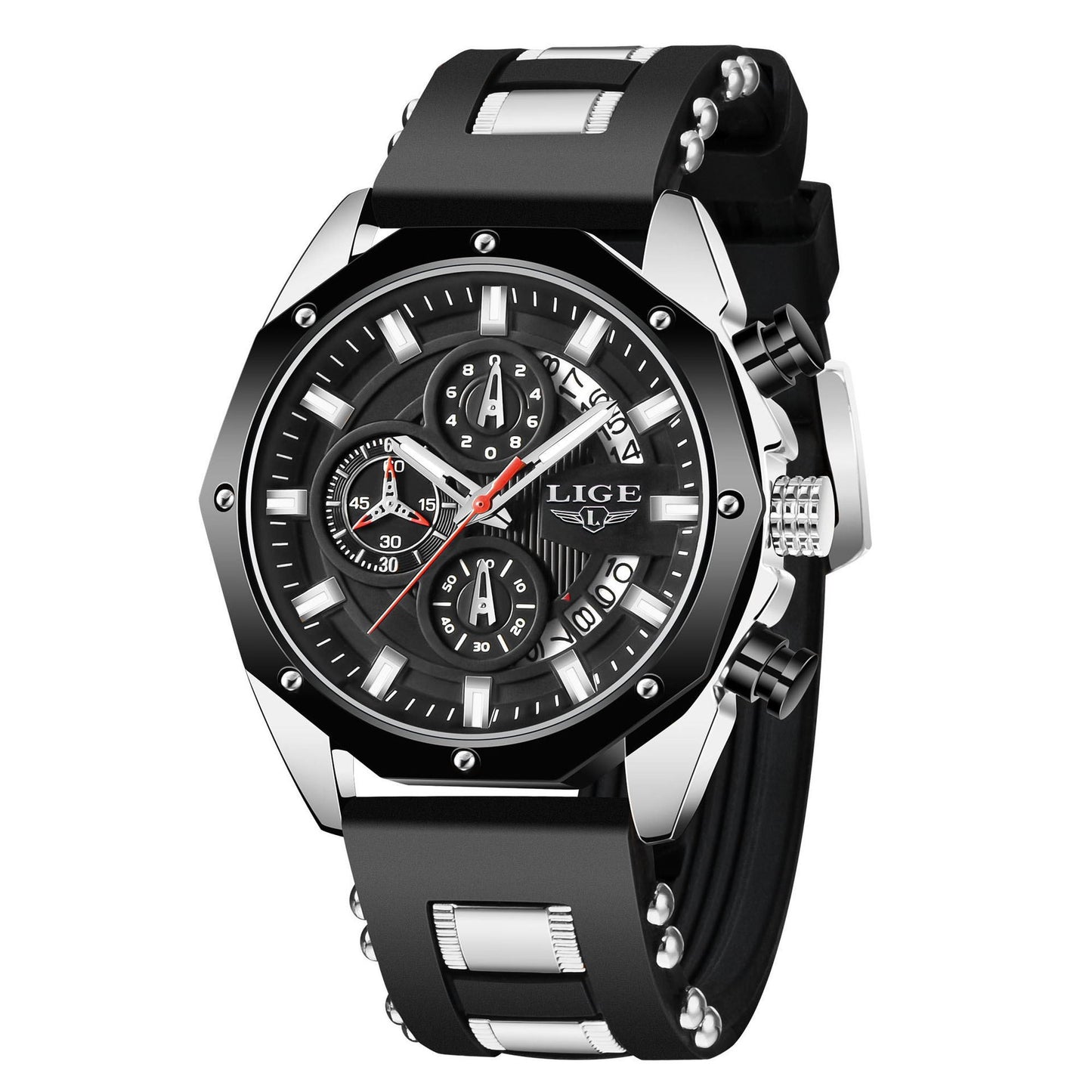 Luxury Sports Men's Quartz Watch – Waterproof Chronograph with Silicone Strap & Date Display | LIGE LG8908