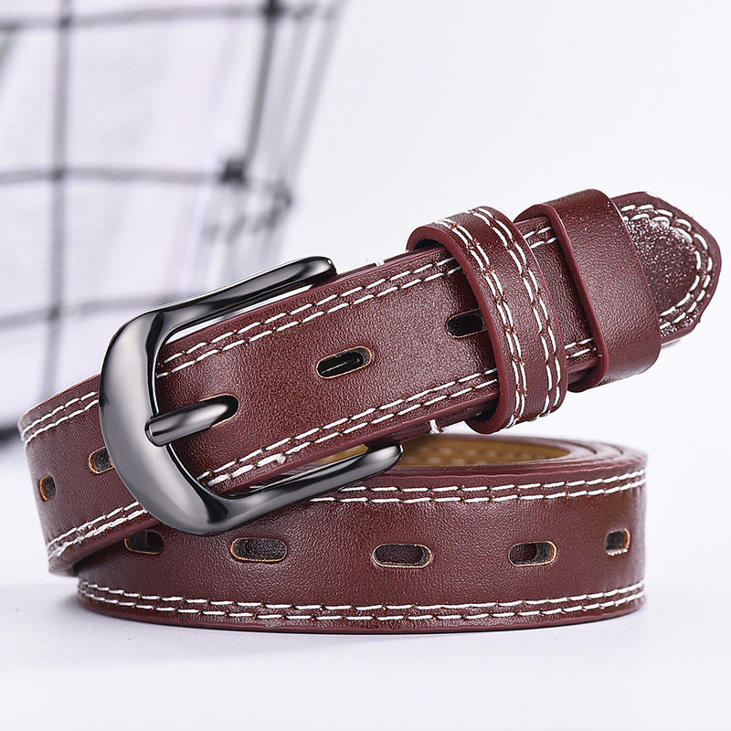 Unisex Hollow Out Thin PU Belt – Two-Line Korean Style All-Match Fashion Belt for Jeans