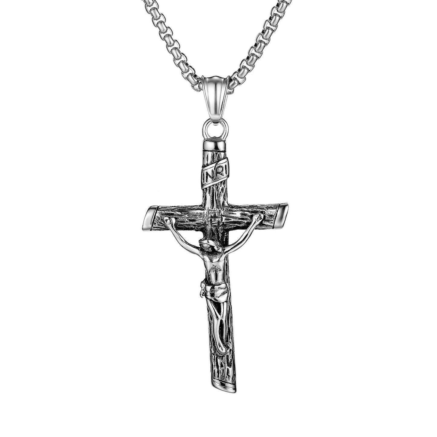 Christian Jesus Cross Pendant Necklace for Men – Classic Religious Titanium Steel Jewelry