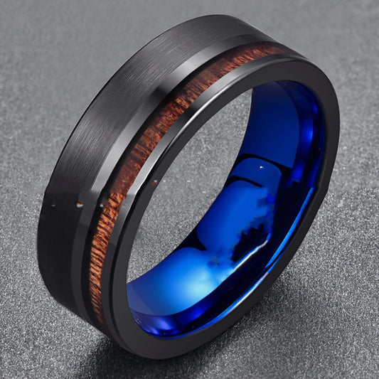 Men’s Fashion Simple Frosted Tungsten Steel Ring – Black Electroplated Minimalist Band