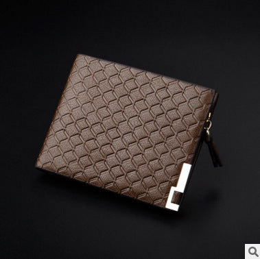 Men’s Short Business Wallet – Embossed PU Leather Plaid Design