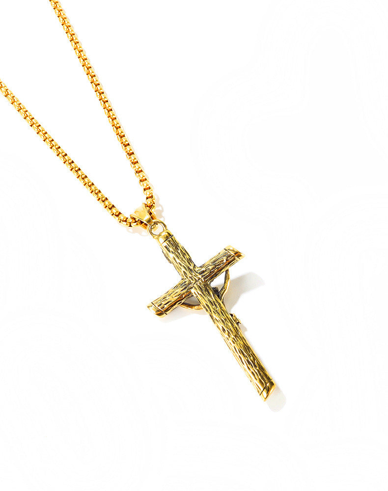 Christian Jesus Cross Pendant Necklace for Men – Classic Religious Titanium Steel Jewelry
