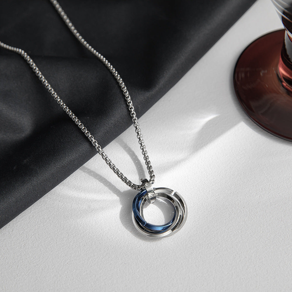 Men’s Fashion Casual Geometric Pendant Necklace – Titanium Steel Electroplated Black, Gold, Blue