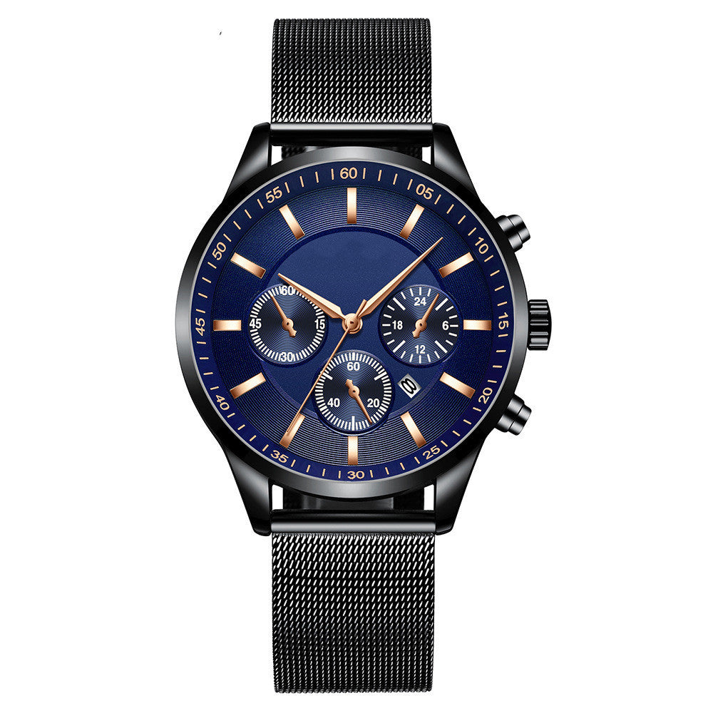 Men’s Waterproof Mesh Strap Quartz Watch – Casual Fashion Calendar Watch with Mineral Glass Lens