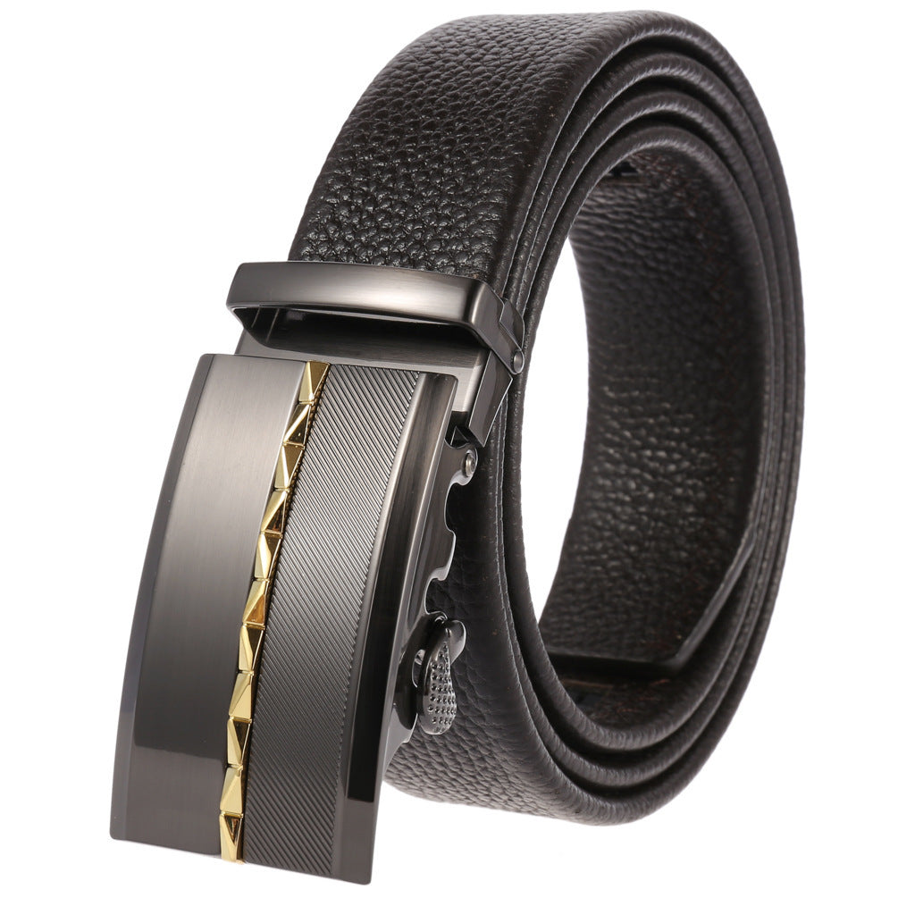 Men’s Automatic Buckle Belt – Split Leather Business Belt with Alloy Buckle (110–130 cm)