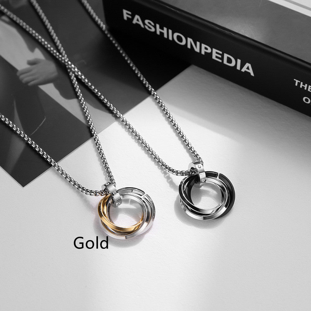 Men’s Fashion Casual Geometric Pendant Necklace – Titanium Steel Electroplated Black, Gold, Blue
