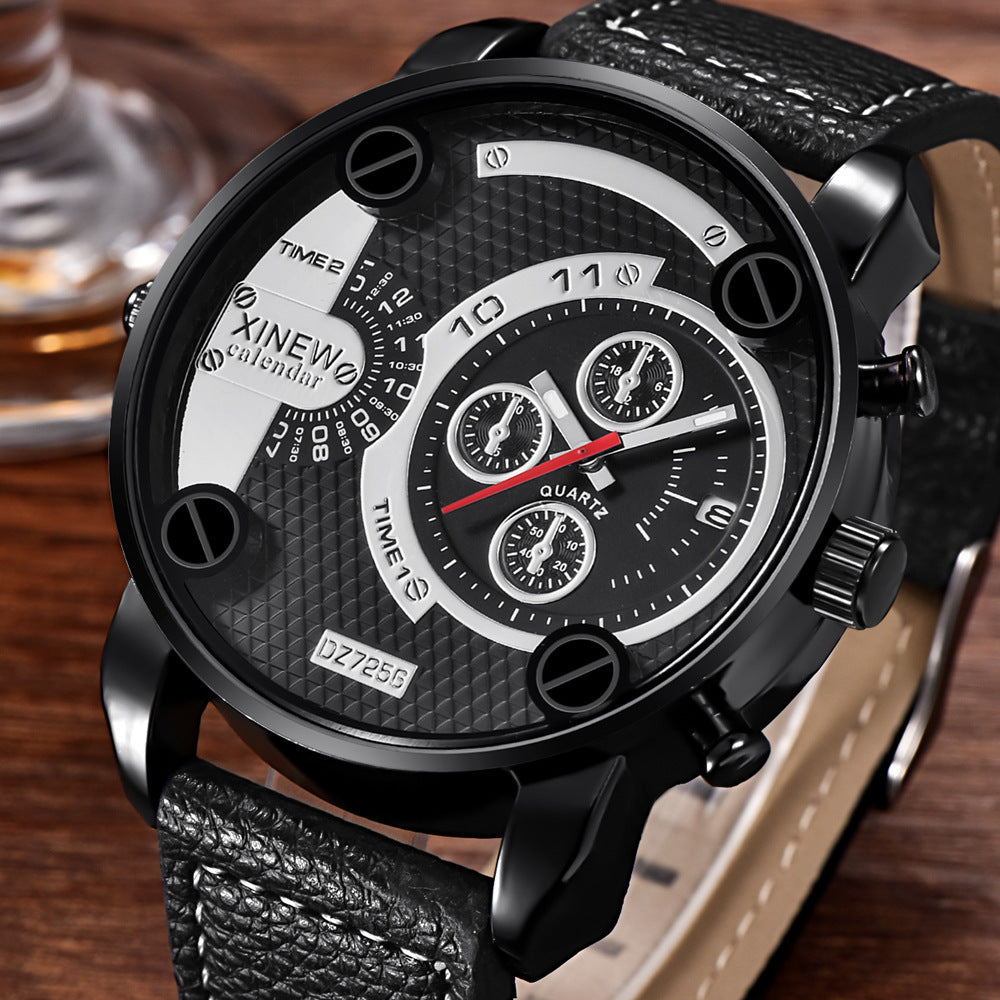 Men’s Big Fashion Leather Wristwatch – Date Function & Stylish Design