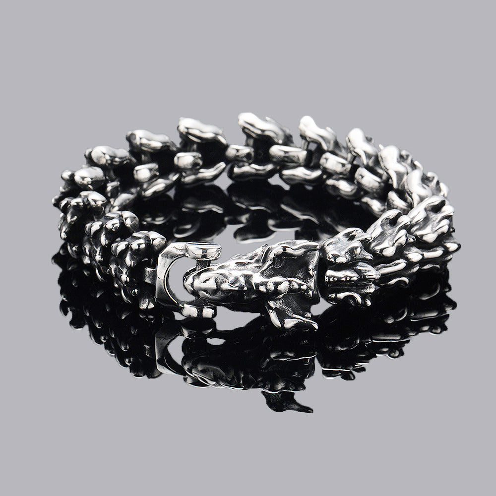 Men’s Fashion Vintage Dominant Dragon Head Bracelet – Bold Titanium Steel Design