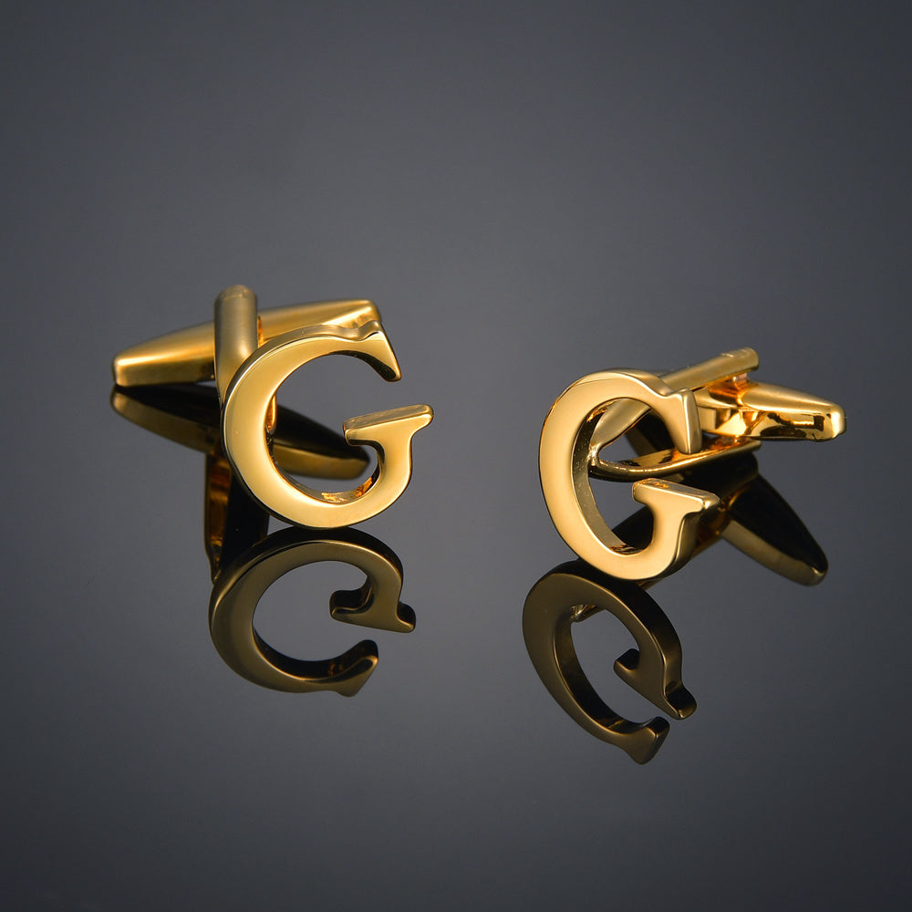 Gold Color Maple Leaves Letter Name Cufflinks for Men – French Style