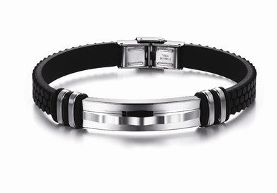 Zap Leather & Stainless Steel Men's Bracelet – Modern Braided Wristband for Casual & Formal Wear