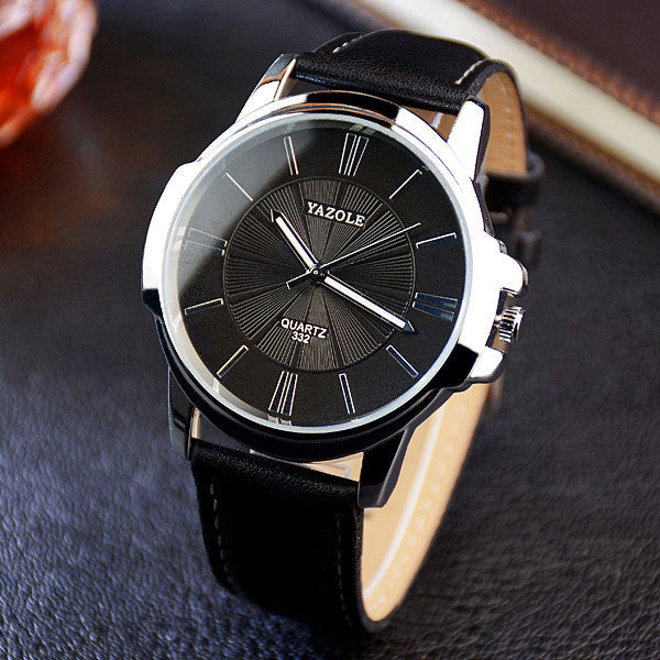YAZOLE Men’s Fashion Quartz Watch – Luxury Business Wristwatch with 24-Hour Display, Leather Strap & Waterproof Design