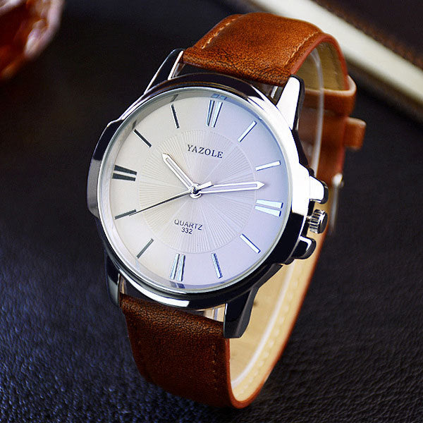 YAZOLE Men’s Fashion Quartz Watch – Luxury Business Wristwatch with 24-Hour Display, Leather Strap & Waterproof Design