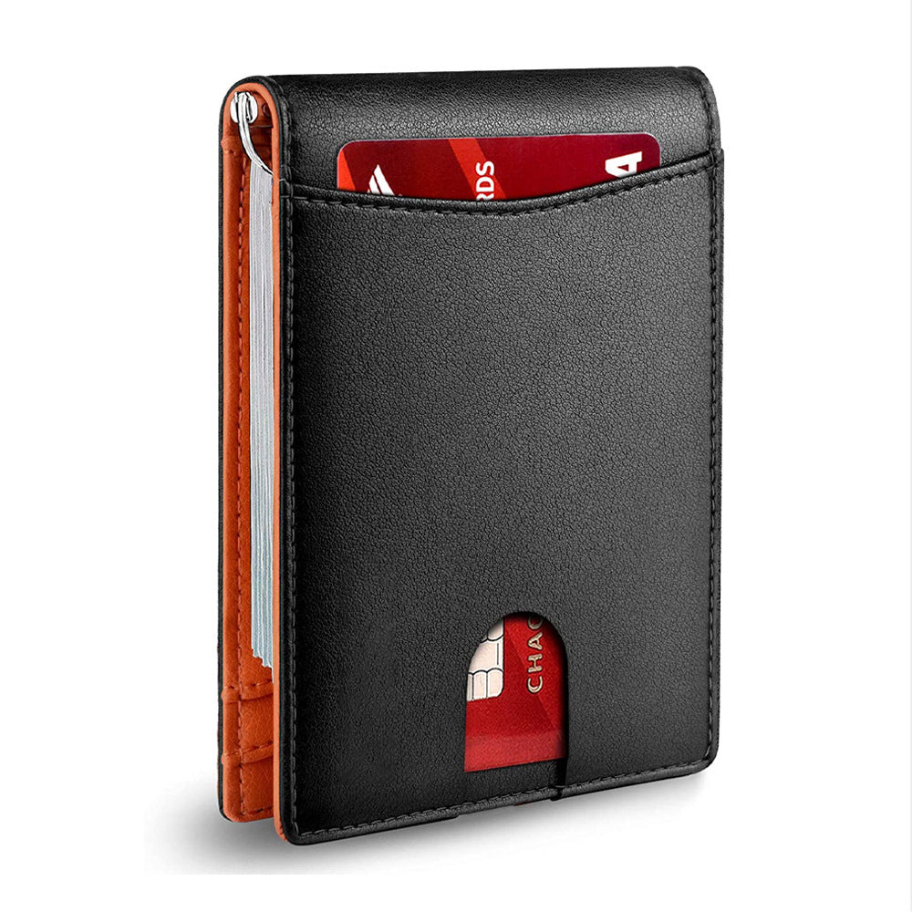 Men’s Anti‑Theft RFID Blocking US Dollar Clip Leather Card Holder – Carbon Fiber Black
