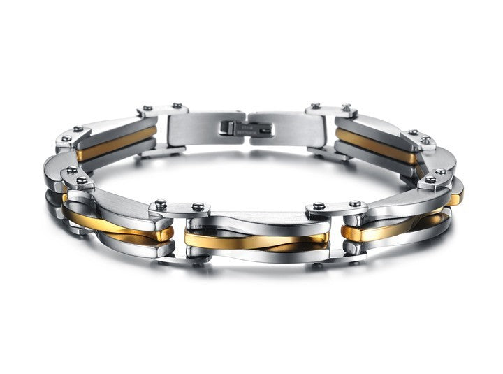 Diamond Texture Men’s Titanium Steel Bracelet – Fashion Geometric Electroplated Bracelet in Silver & Gold