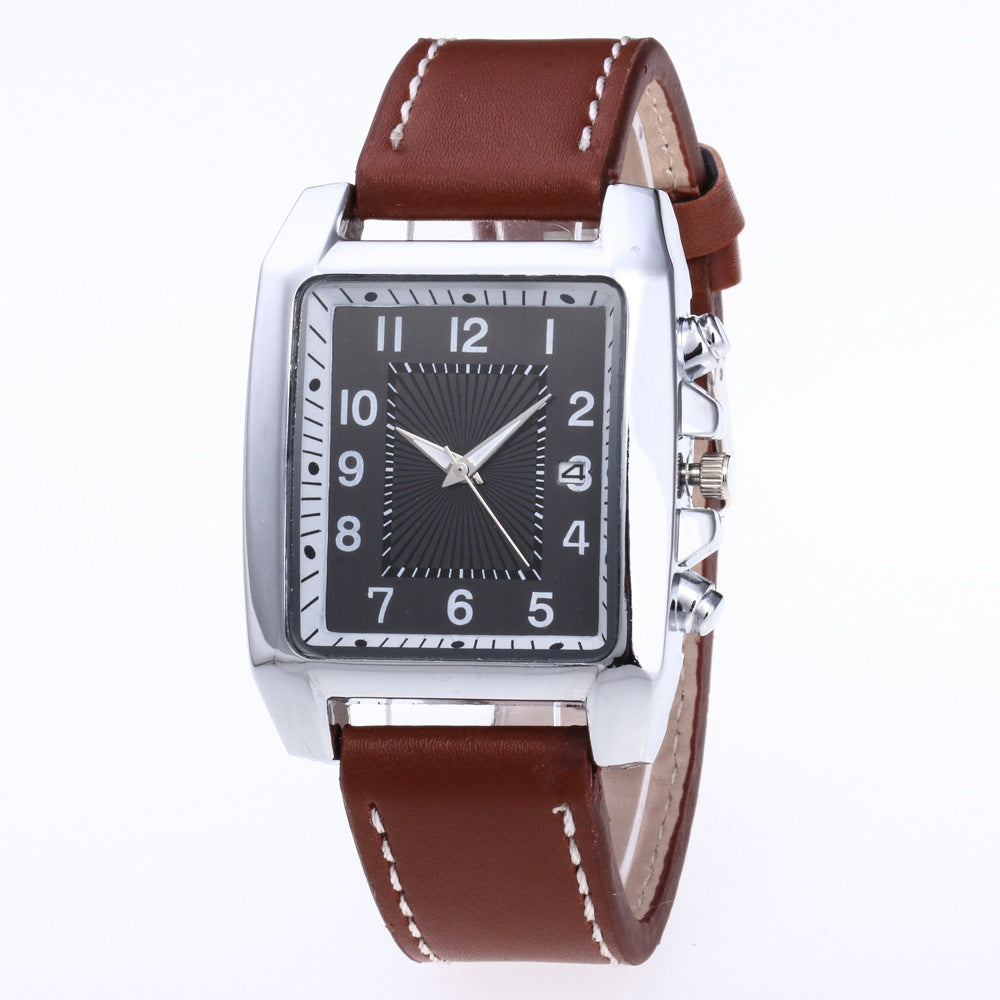 Men’s Quartz Leather Watch – Casual Analog Wristwatch with Metal Case