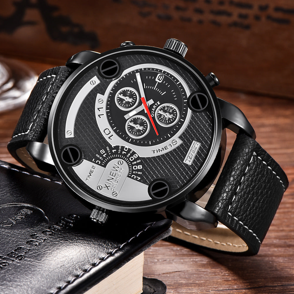 Men’s Big Fashion Leather Wristwatch – Date Function & Stylish Design