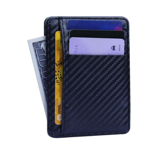 Fashion PU Leather Carbon Fiber Wallet – Slim RFID-Blocking Business Card Holder for Men