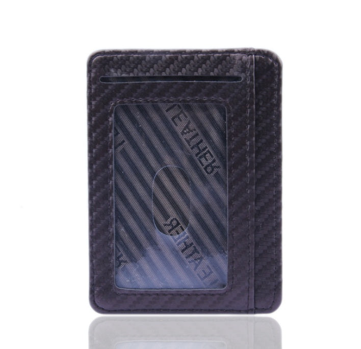 Fashion PU Leather Carbon Fiber Wallet – Slim RFID-Blocking Business Card Holder for Men