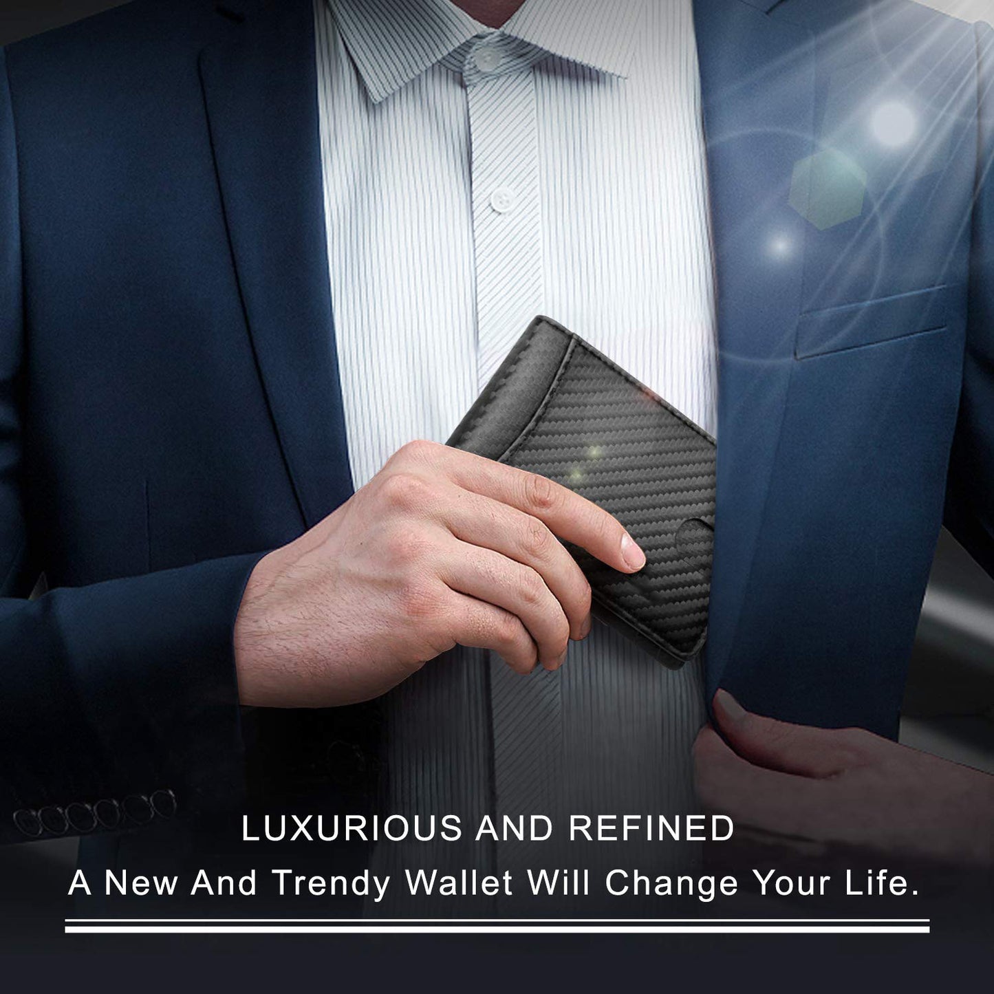 Men’s Anti‑Theft RFID Blocking US Dollar Clip Leather Card Holder – Carbon Fiber Black
