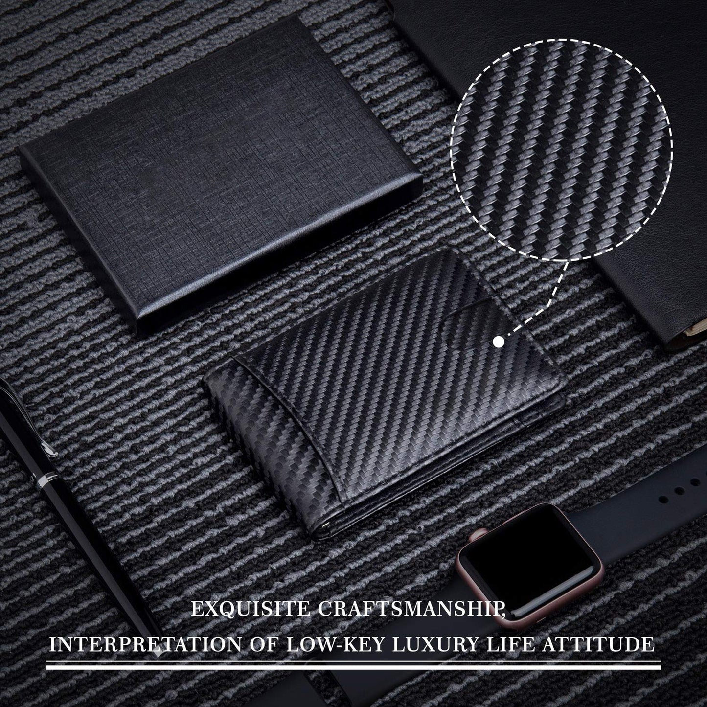 Men’s Anti‑Theft RFID Blocking US Dollar Clip Leather Card Holder – Carbon Fiber Black