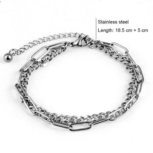 Hip-Hop Double-Layer Titanium Steel Chain Bracelet – Non-Fading Unisex Streetwear Jewelry