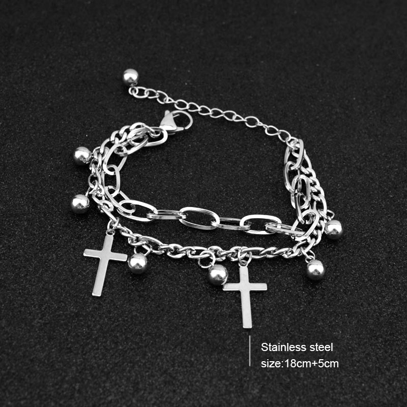 Hip-Hop Double-Layer Titanium Steel Chain Bracelet – Non-Fading Unisex Streetwear Jewelry