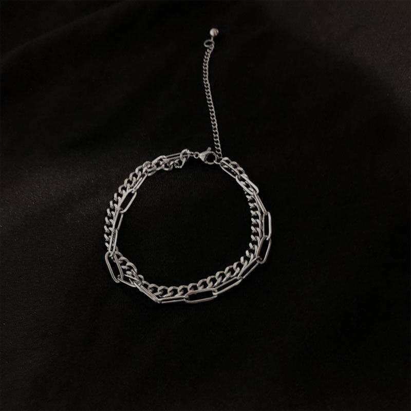 Hip-Hop Double-Layer Titanium Steel Chain Bracelet – Non-Fading Unisex Streetwear Jewelry