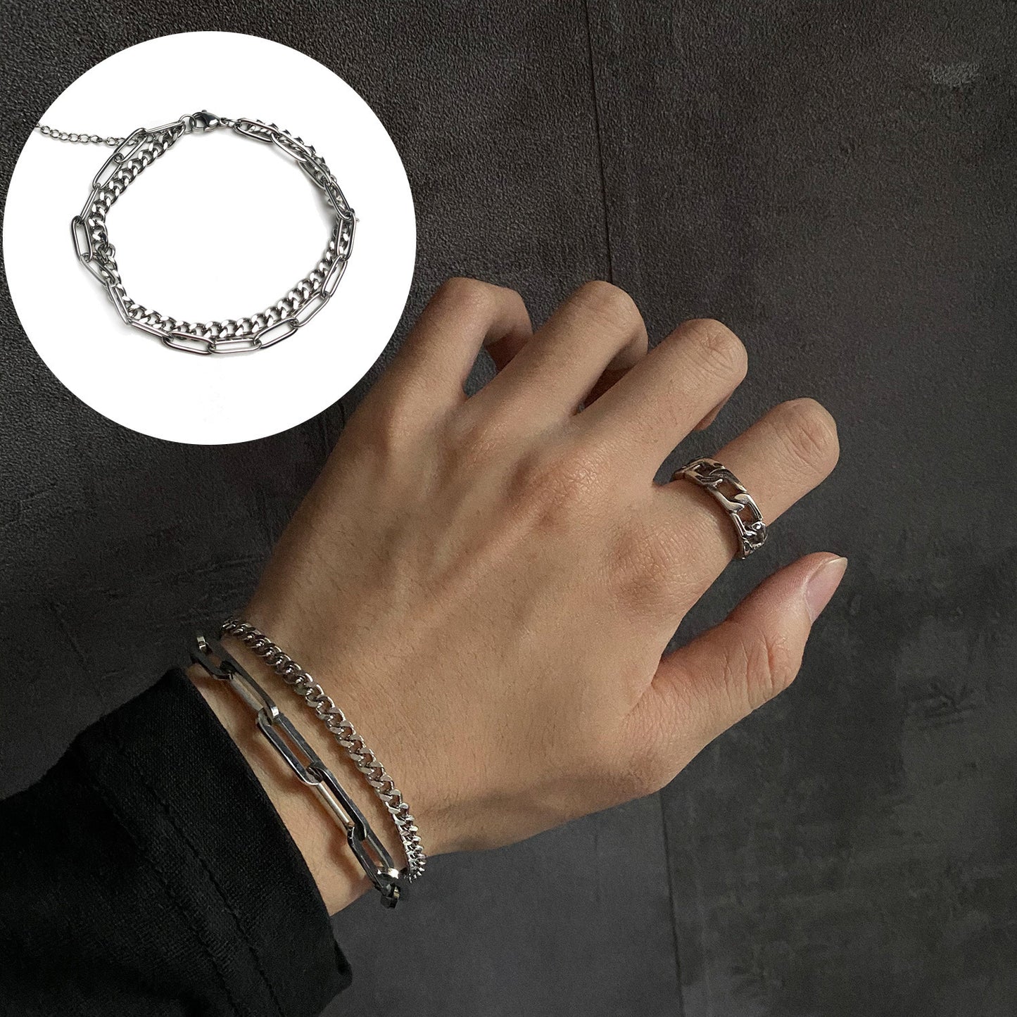 Hip-Hop Double-Layer Titanium Steel Chain Bracelet – Non-Fading Unisex Streetwear Jewelry