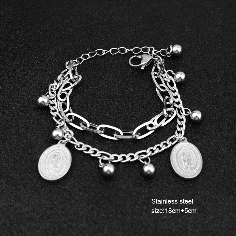 Hip-Hop Double-Layer Titanium Steel Chain Bracelet – Non-Fading Unisex Streetwear Jewelry