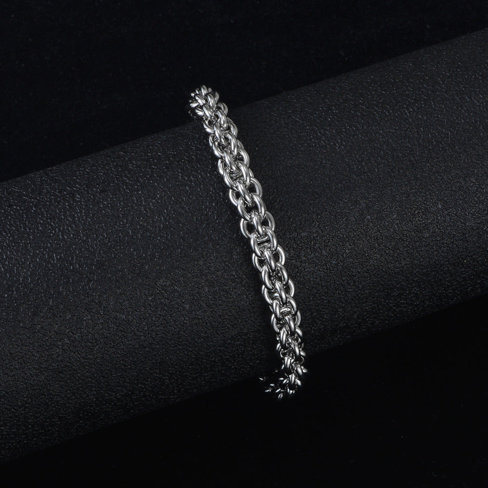Men’s European & American Titanium Steel Bracelet – Hip-Hop Punk Braided Chain