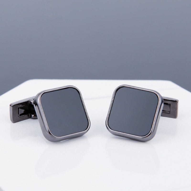 Men’s Black Face Copper Cufflinks – Geometric Grey Electroplated Sleeve Studs for Formal & Business Wear