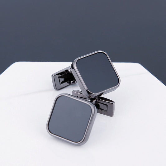 Men’s Black Face Copper Cufflinks – Geometric Grey Electroplated Sleeve Studs for Formal & Business Wear
