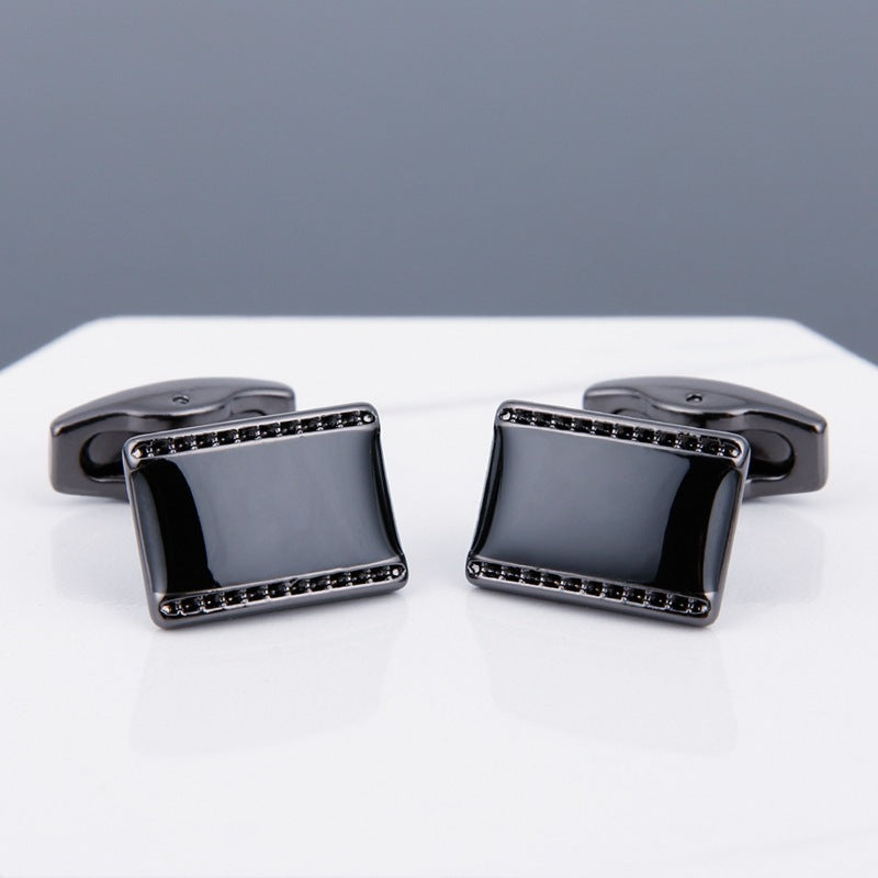 Men’s Black Face Copper Cufflinks – Geometric Grey Electroplated Sleeve Studs for Formal & Business Wear