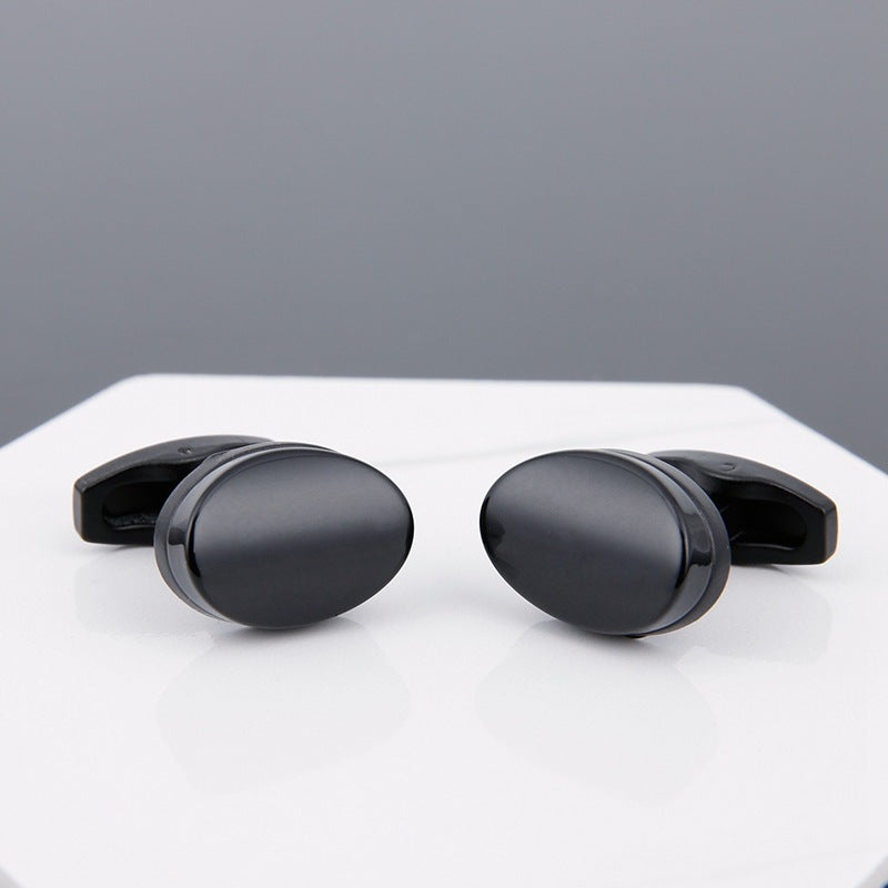 Men’s Black Face Copper Cufflinks – Geometric Grey Electroplated Sleeve Studs for Formal & Business Wear