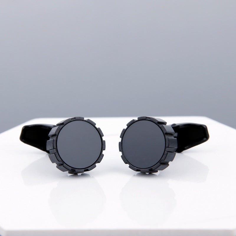 Men’s Black Face Copper Cufflinks – Geometric Grey Electroplated Sleeve Studs for Formal & Business Wear
