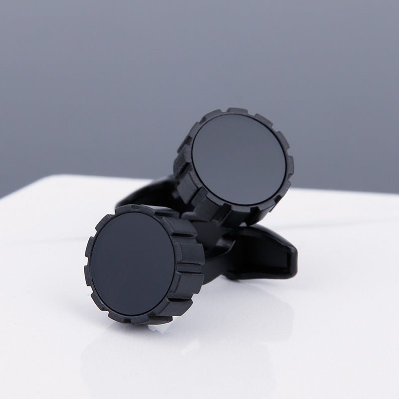 Men’s Black Face Copper Cufflinks – Geometric Grey Electroplated Sleeve Studs for Formal & Business Wear