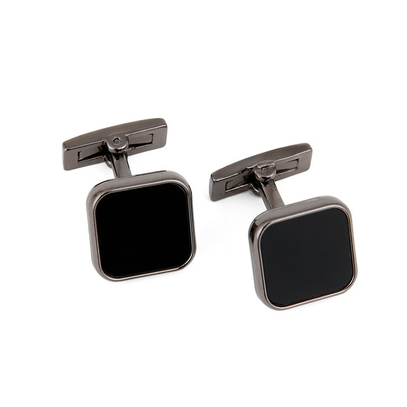 Men’s Black Face Copper Cufflinks – Geometric Grey Electroplated Sleeve Studs for Formal & Business Wear