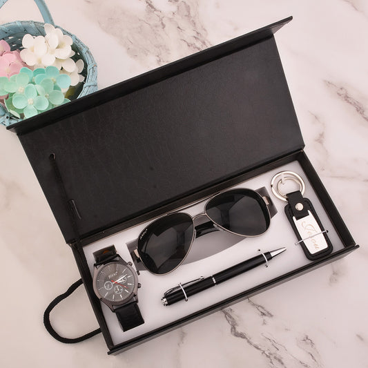 Men’s Luxury Gift Set – Watch, Pen, Sunglasses, Keychain | Exquisite Multi-Piece Gift Box for Him