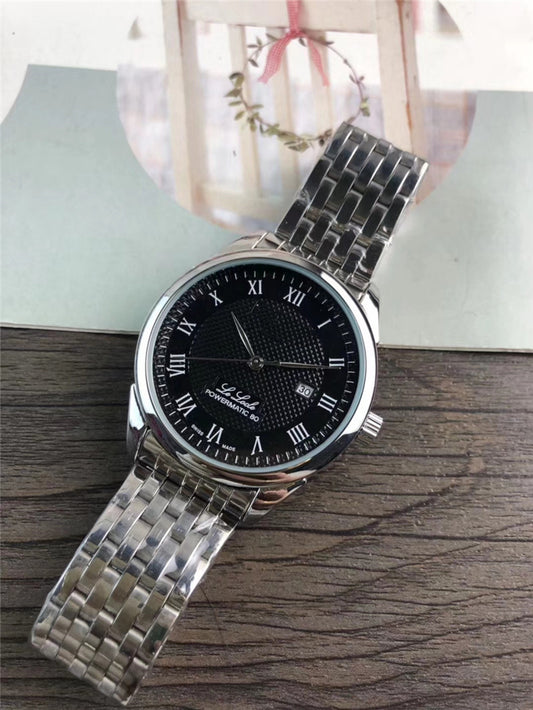 Mens Stainless Steel Belt Watch with Calendar & 24-Hour Display – Genuine Leather Strap