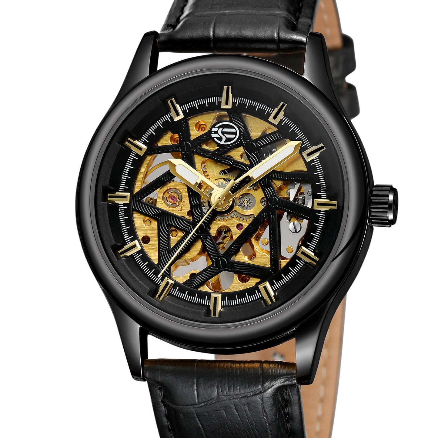 Forsining Men’s Golden Gear Mechanical Watch – Retro Classic Luxury Wristwatch with Luminous Hands, 42mm Dial