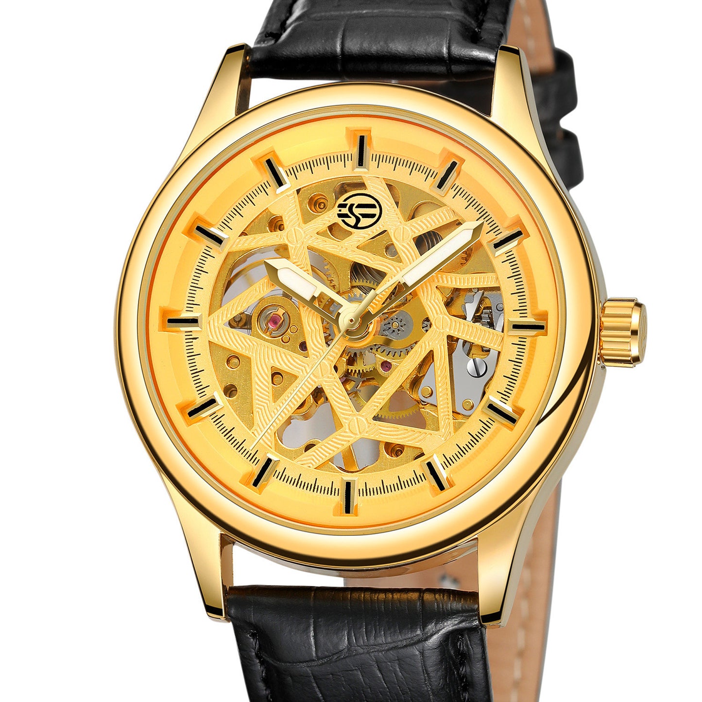 Forsining Men’s Golden Gear Mechanical Watch – Retro Classic Luxury Wristwatch with Luminous Hands, 42mm Dial