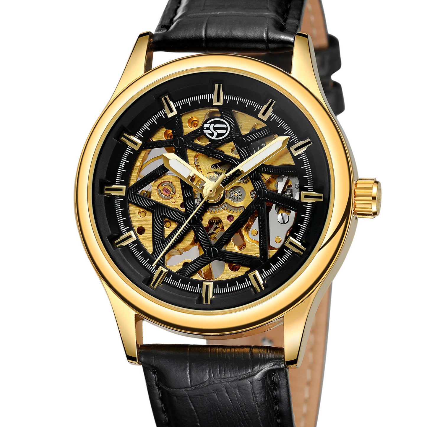 Forsining Men’s Golden Gear Mechanical Watch – Retro Classic Luxury Wristwatch with Luminous Hands, 42mm Dial